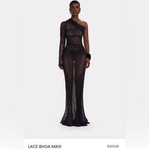 BBXBRAND Black Lace One-Shoulder Maxi Dress